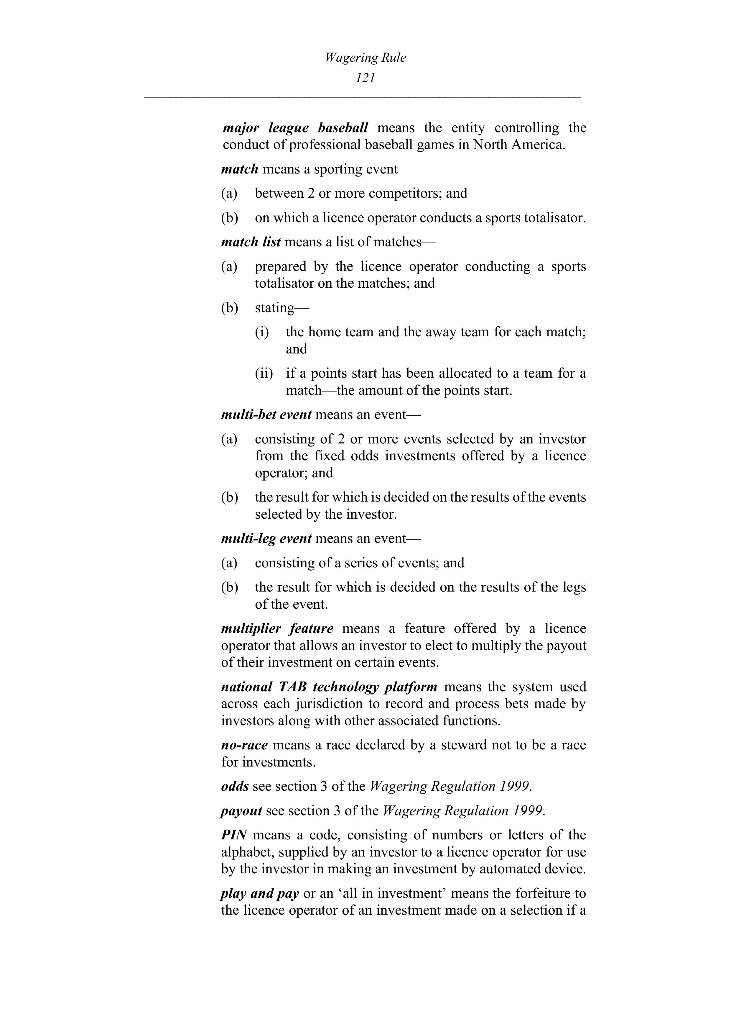 Queensland Wagering Rules (Racing) page 121