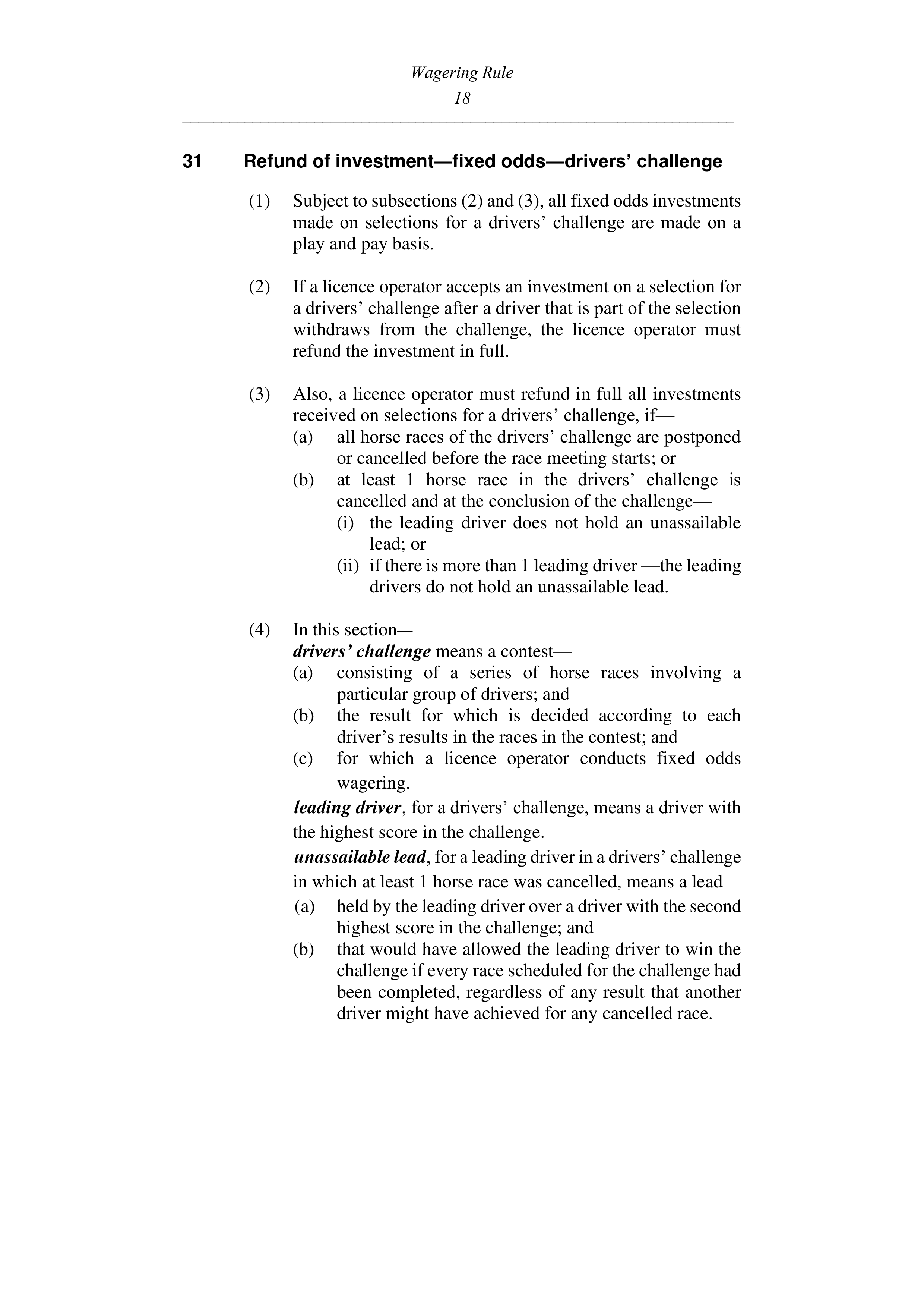 Queensland Wagering Rules (Racing) page 18