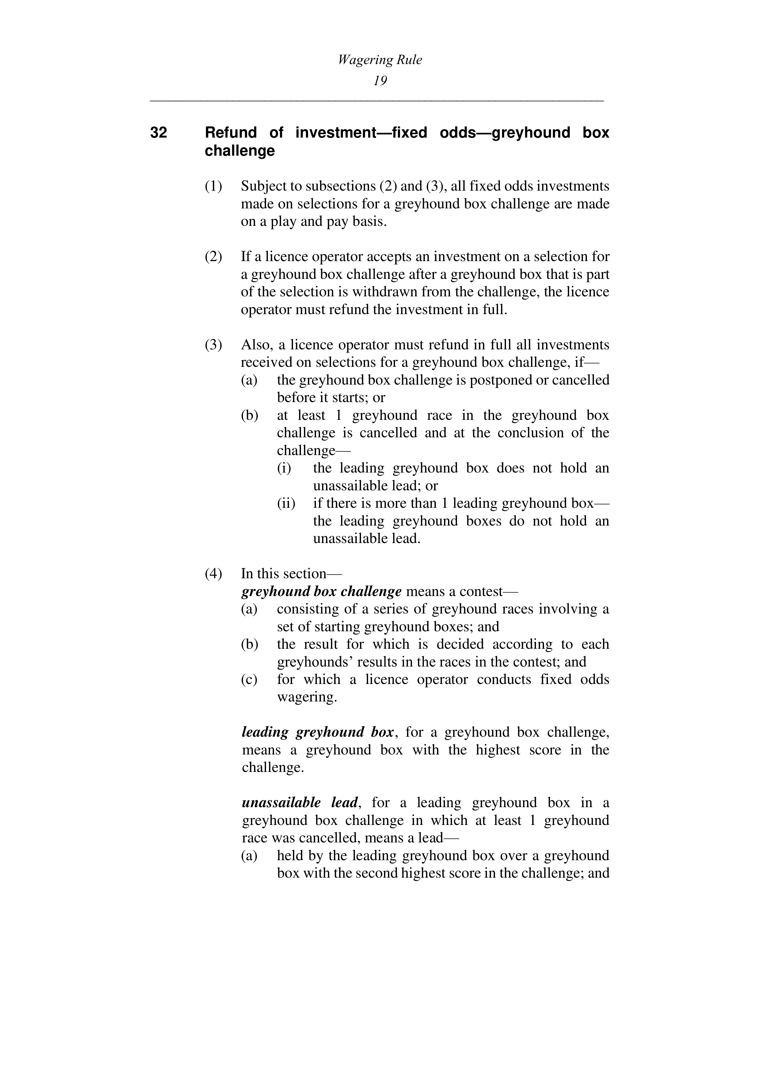 Queensland Wagering Rules (Racing) page 19