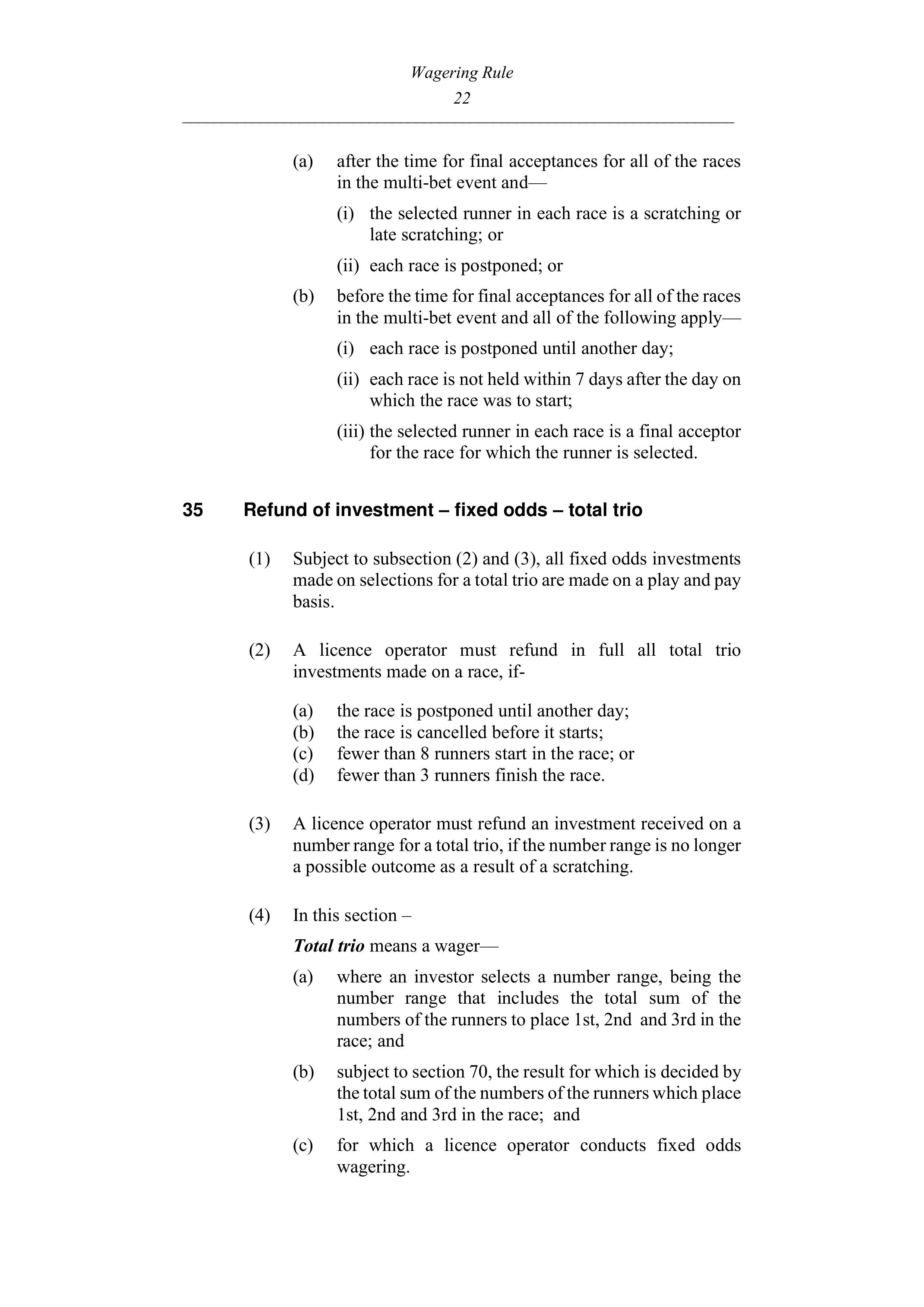 Queensland Wagering Rules (Racing) page 22