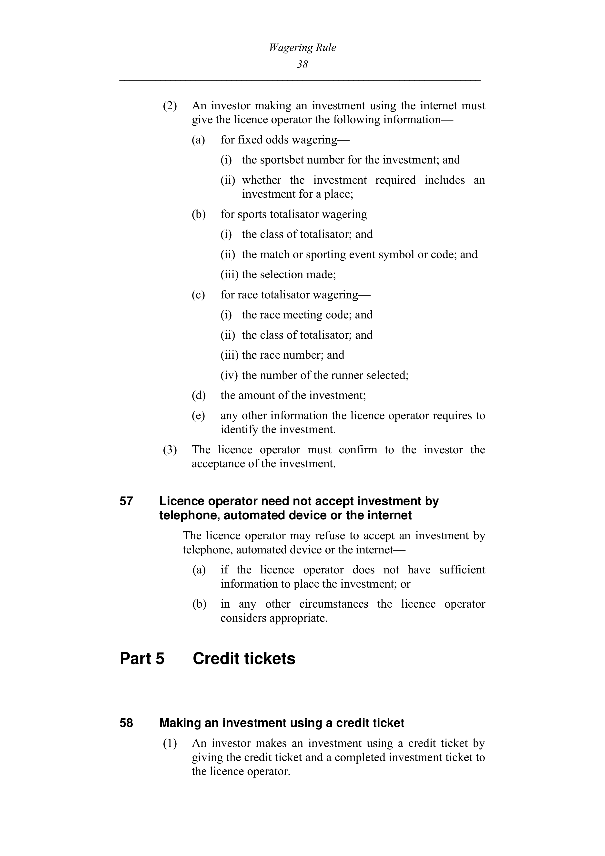 Queensland Wagering Rules (Racing) page 38