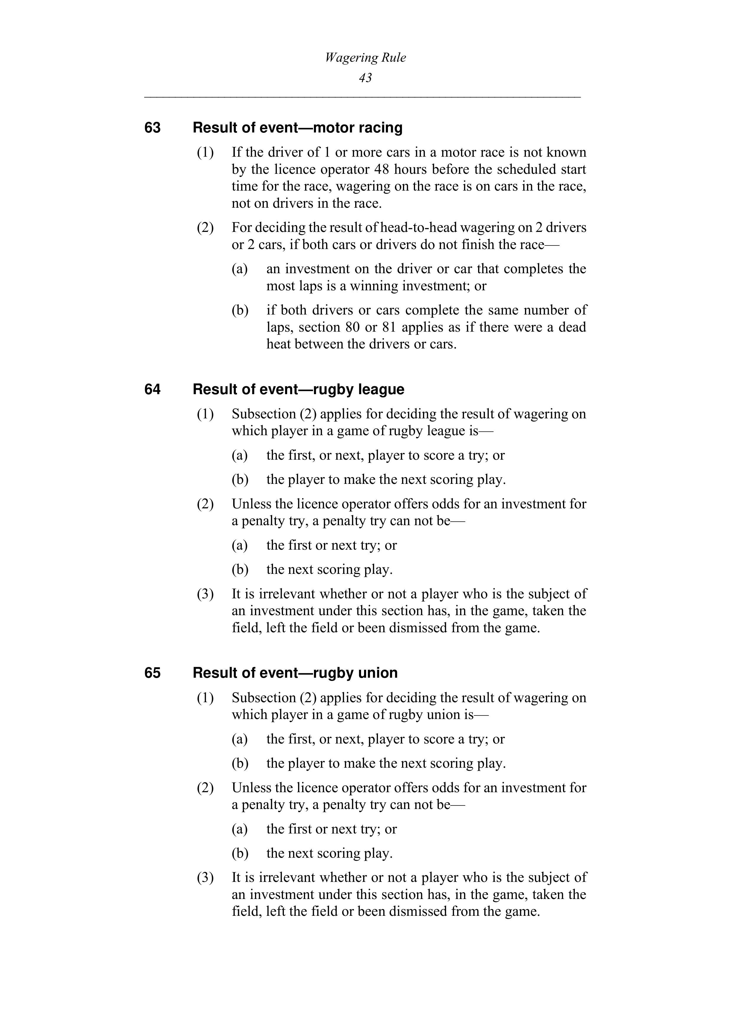 Queensland Wagering Rules (Racing) page 43