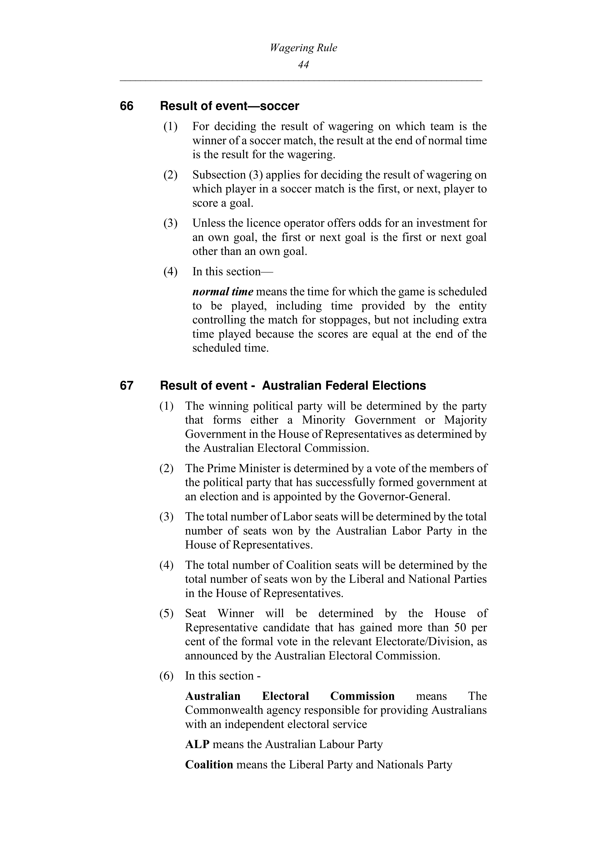 Queensland Wagering Rules (Racing) page 44