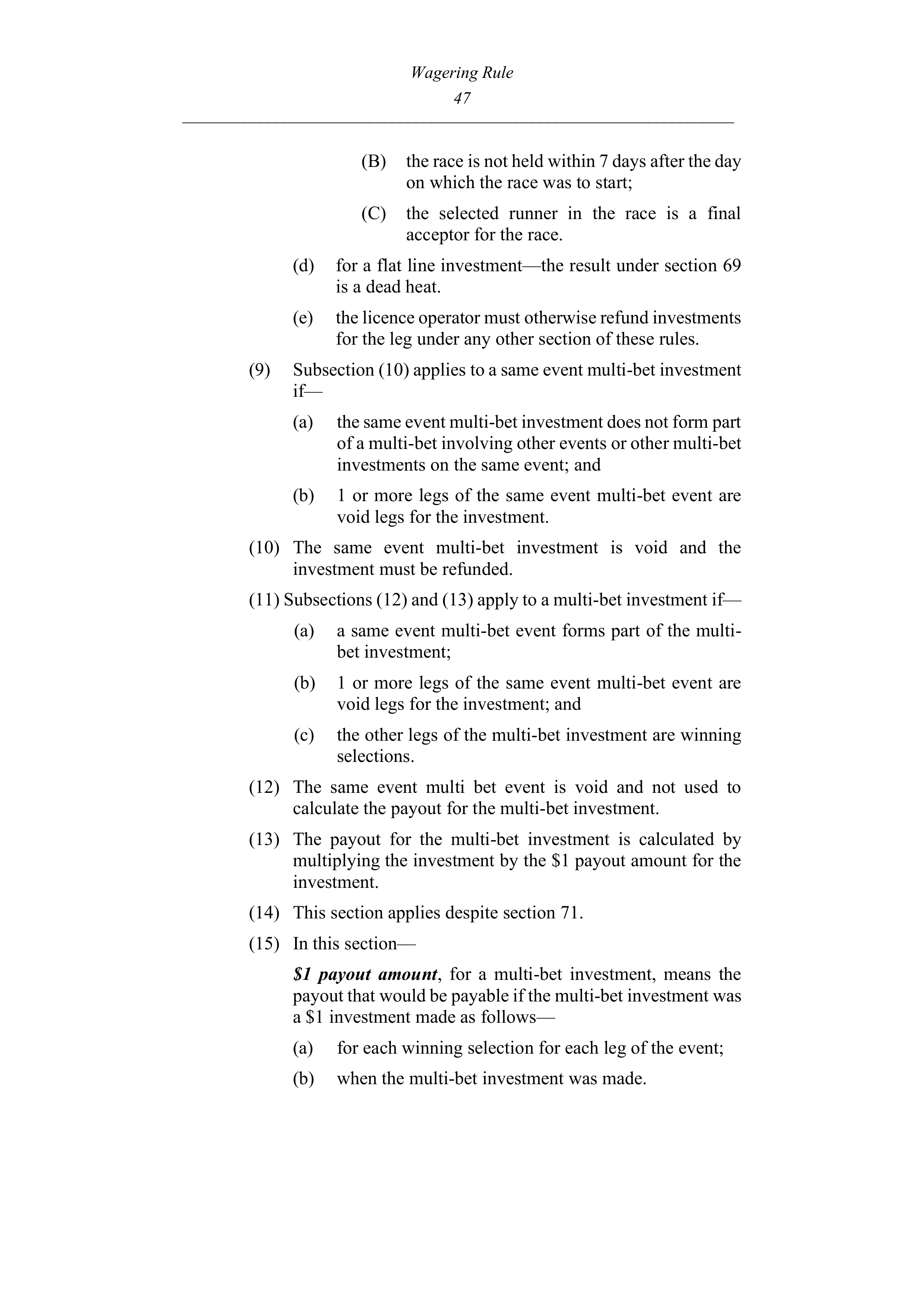 Queensland Wagering Rules (Racing) page 47