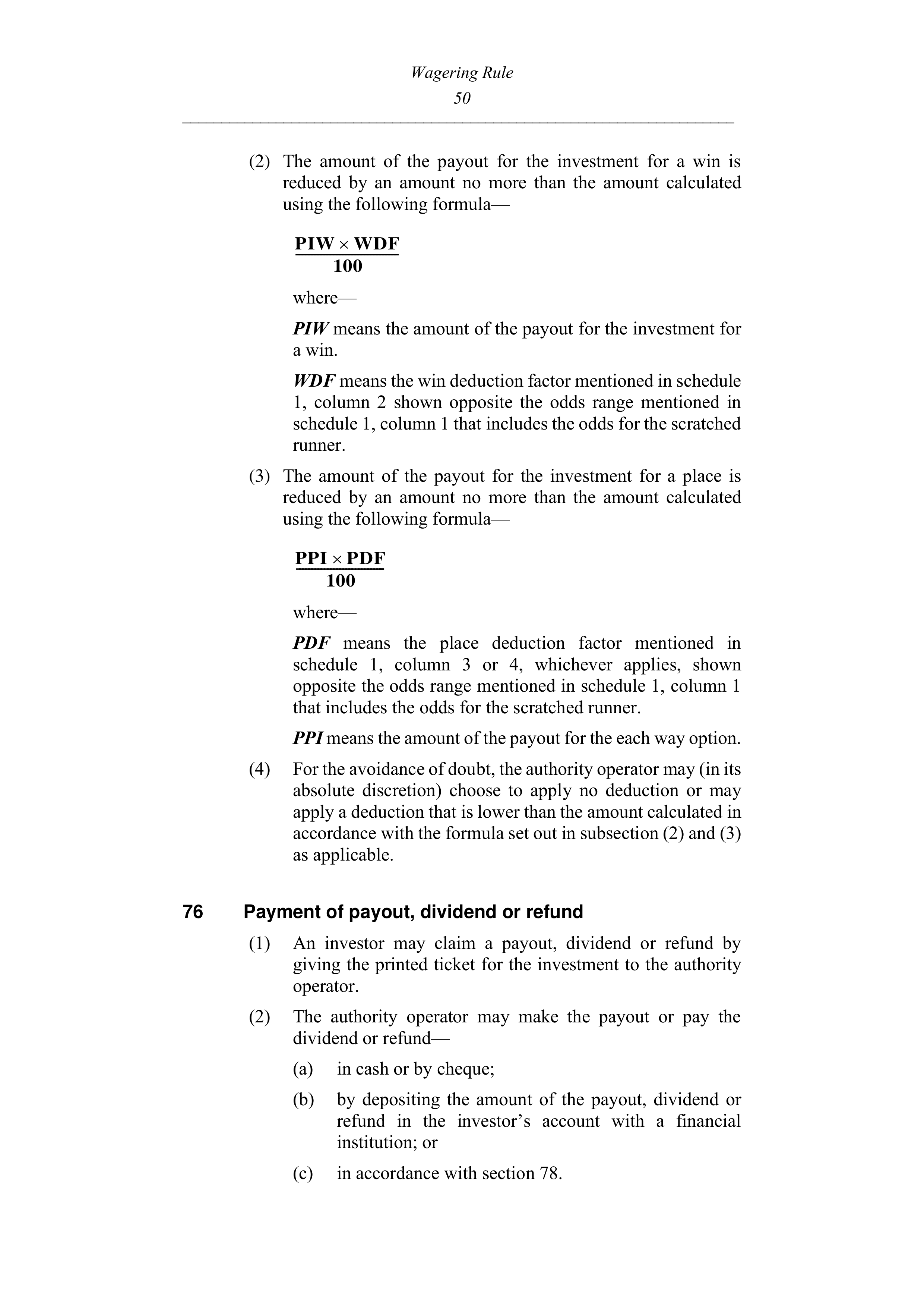 Queensland Wagering Rules (Racing) page 50
