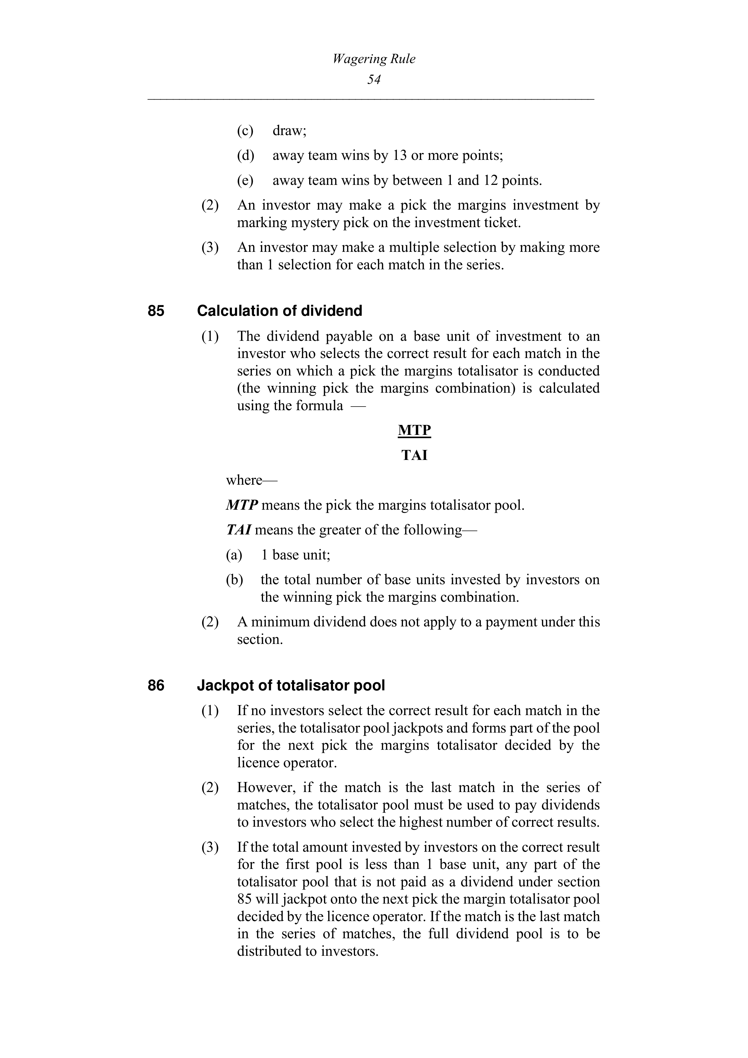 Queensland Wagering Rules (Racing) page 54