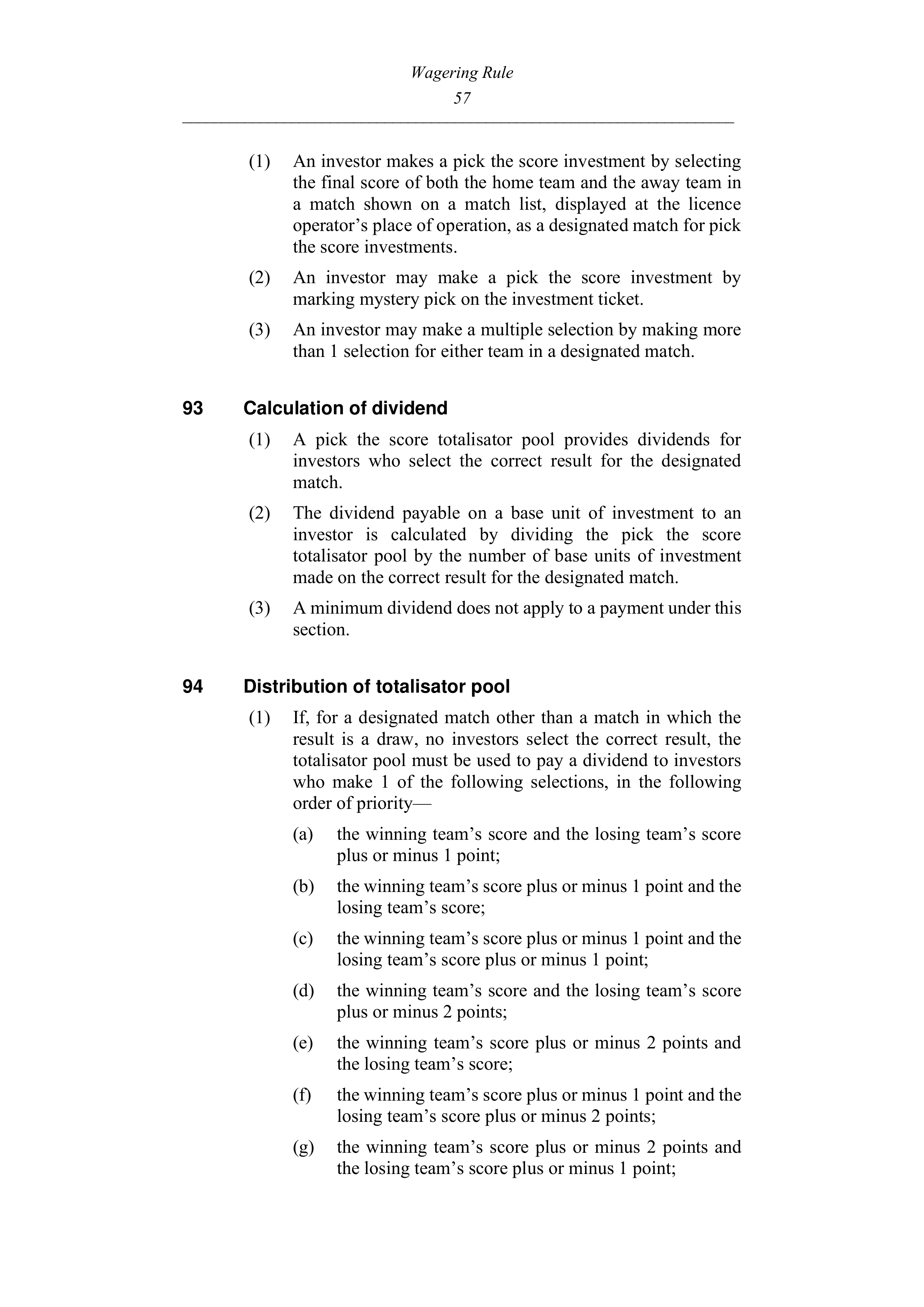 Queensland Wagering Rules (Racing) page 57