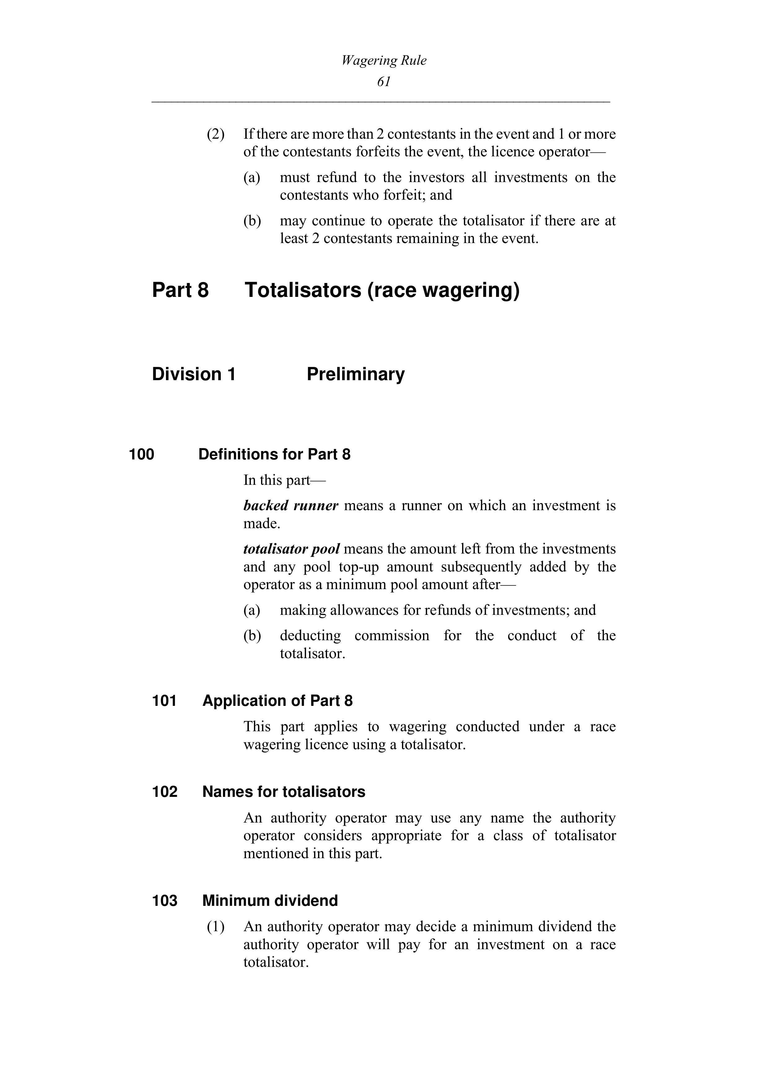 Queensland Wagering Rules (Racing) page 61