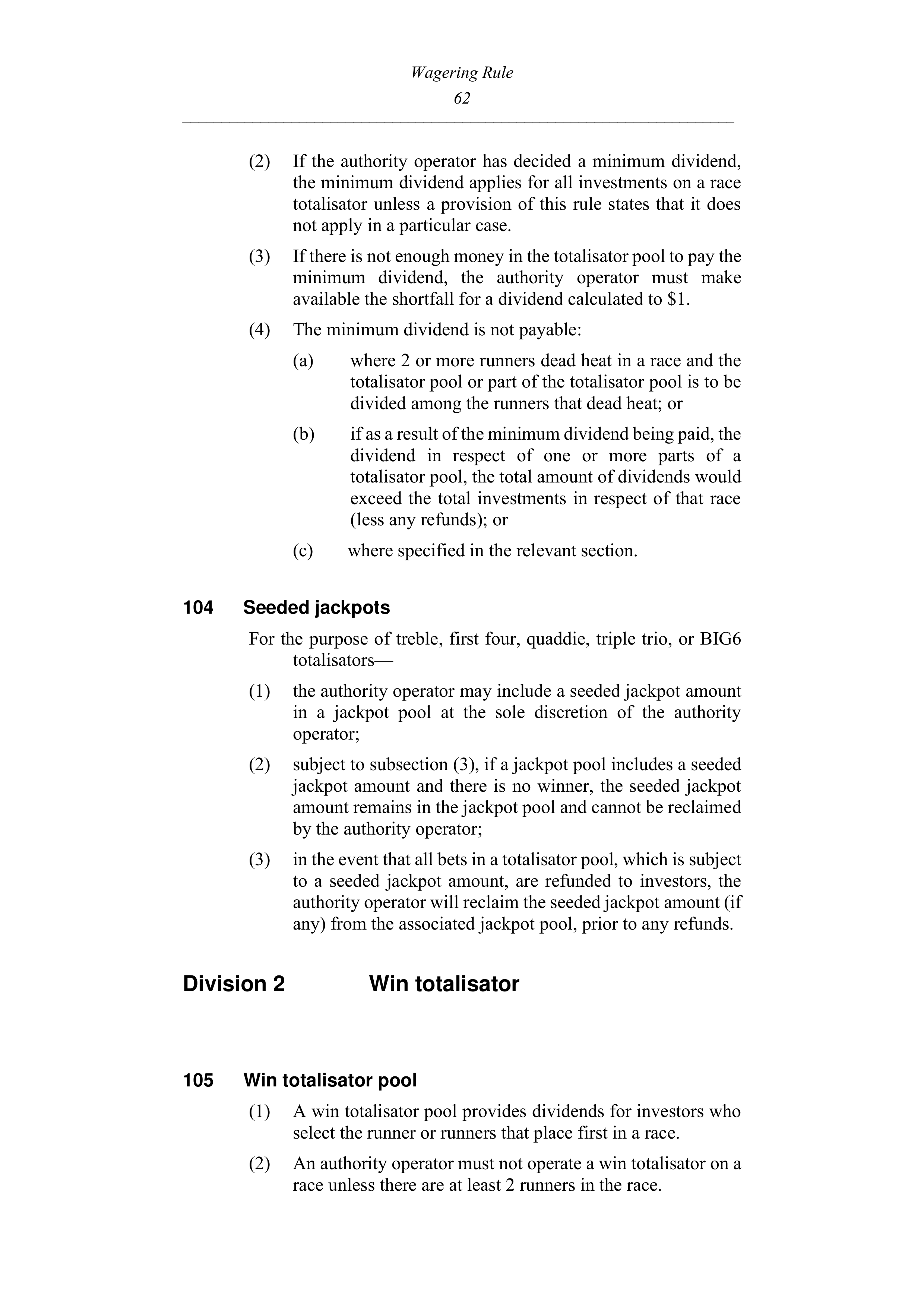 Queensland Wagering Rules (Racing) page 62
