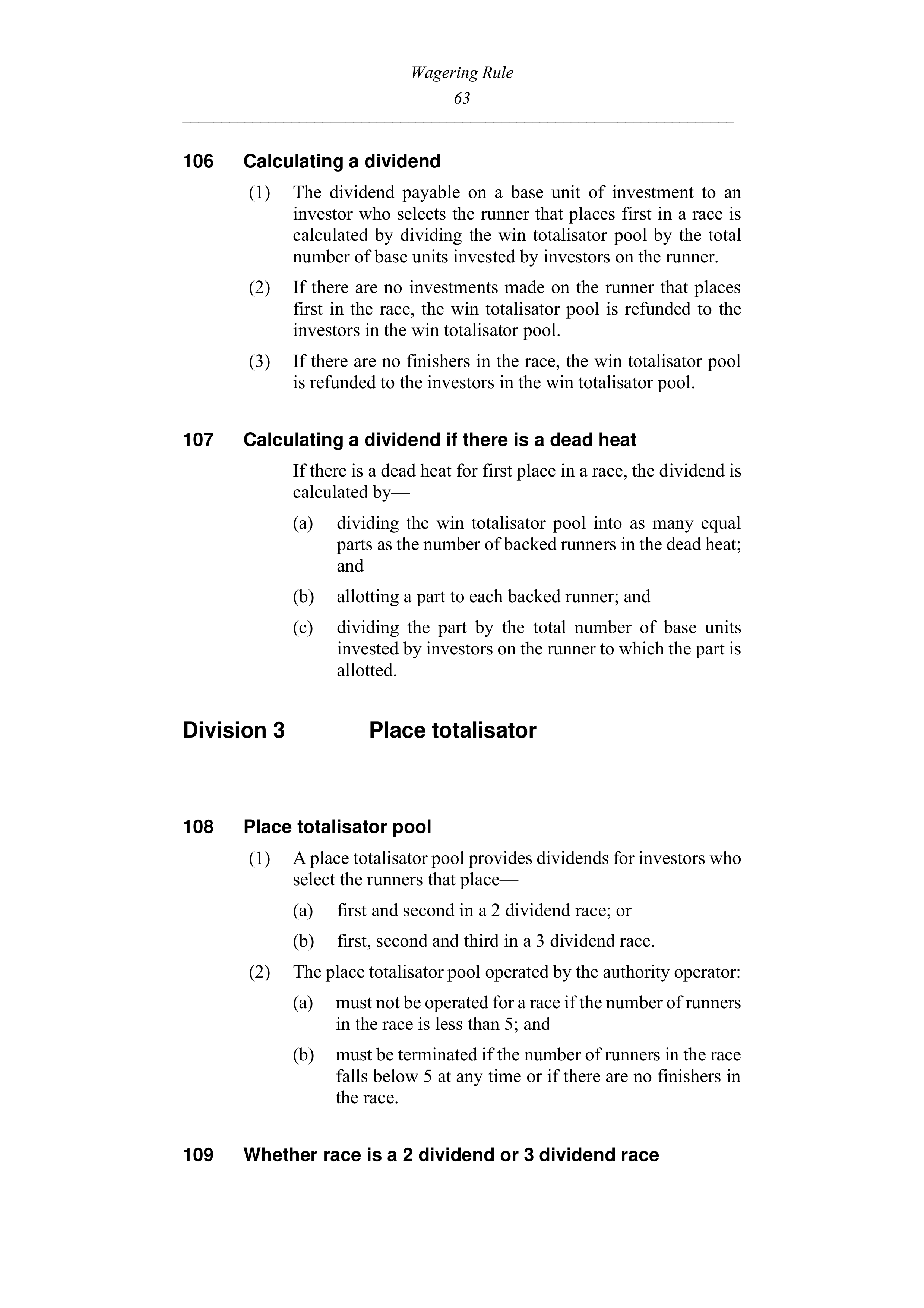 Queensland Wagering Rules (Racing) page 63