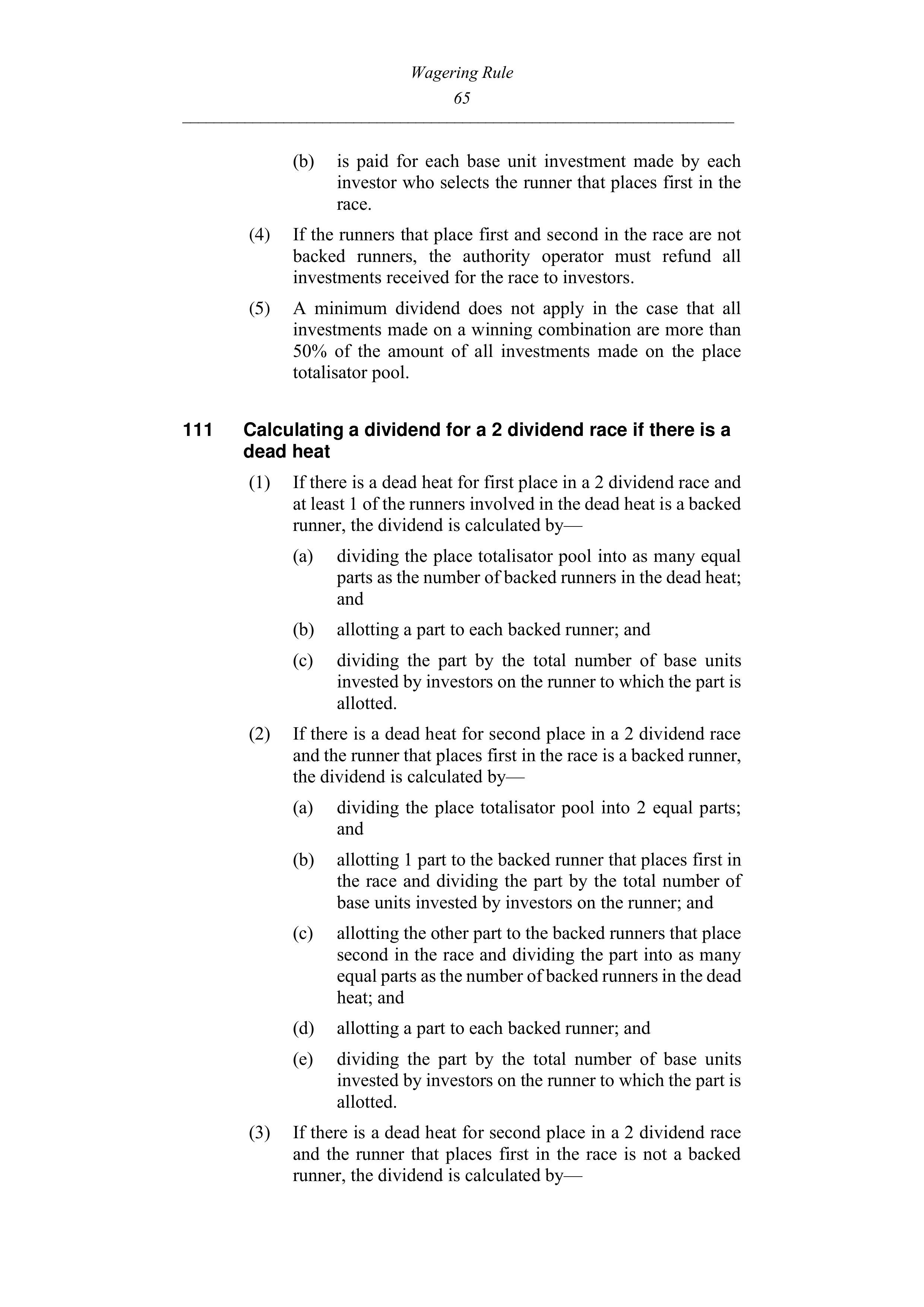 Queensland Wagering Rules (Racing) page 65