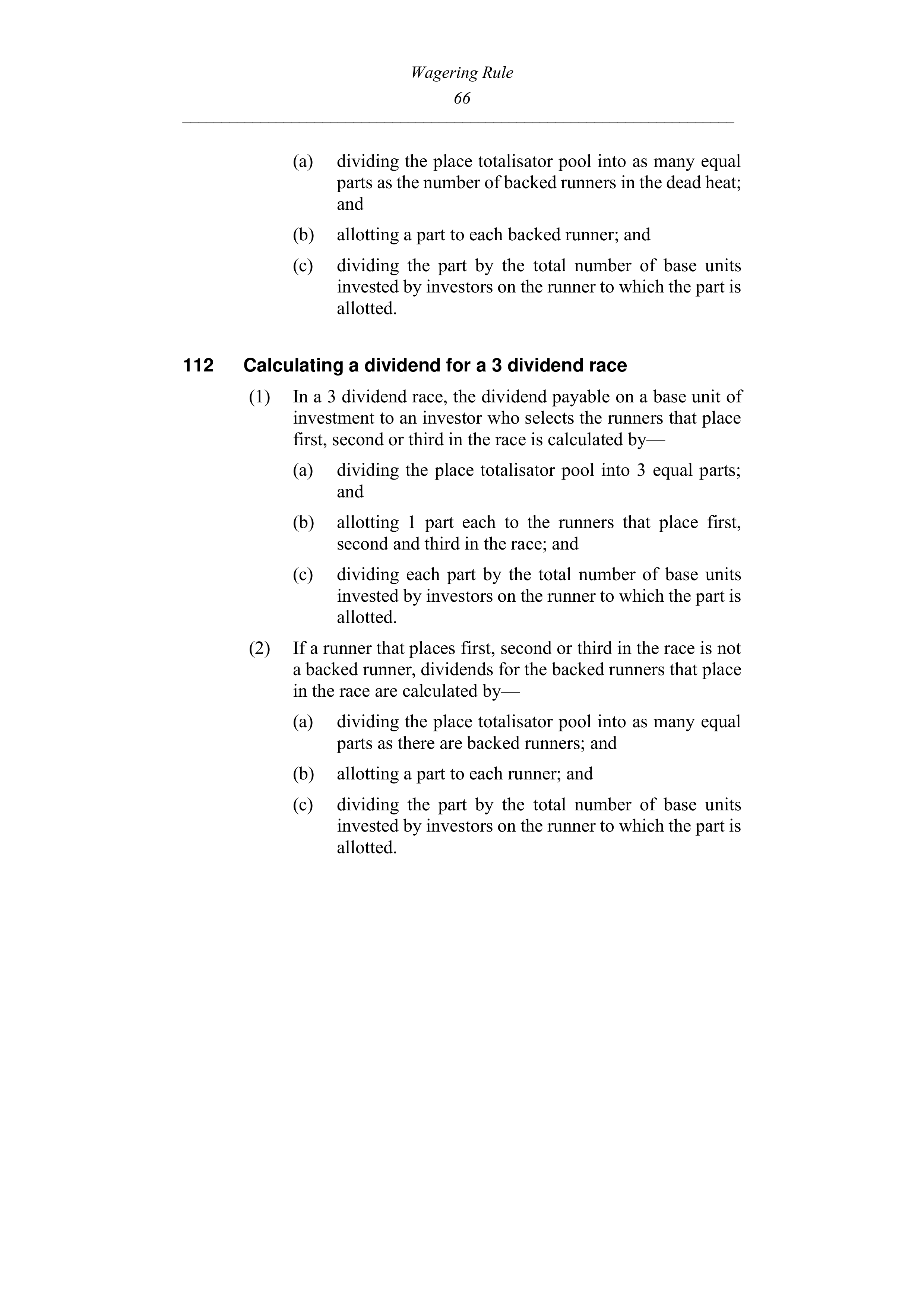 Queensland Wagering Rules (Racing) page 66