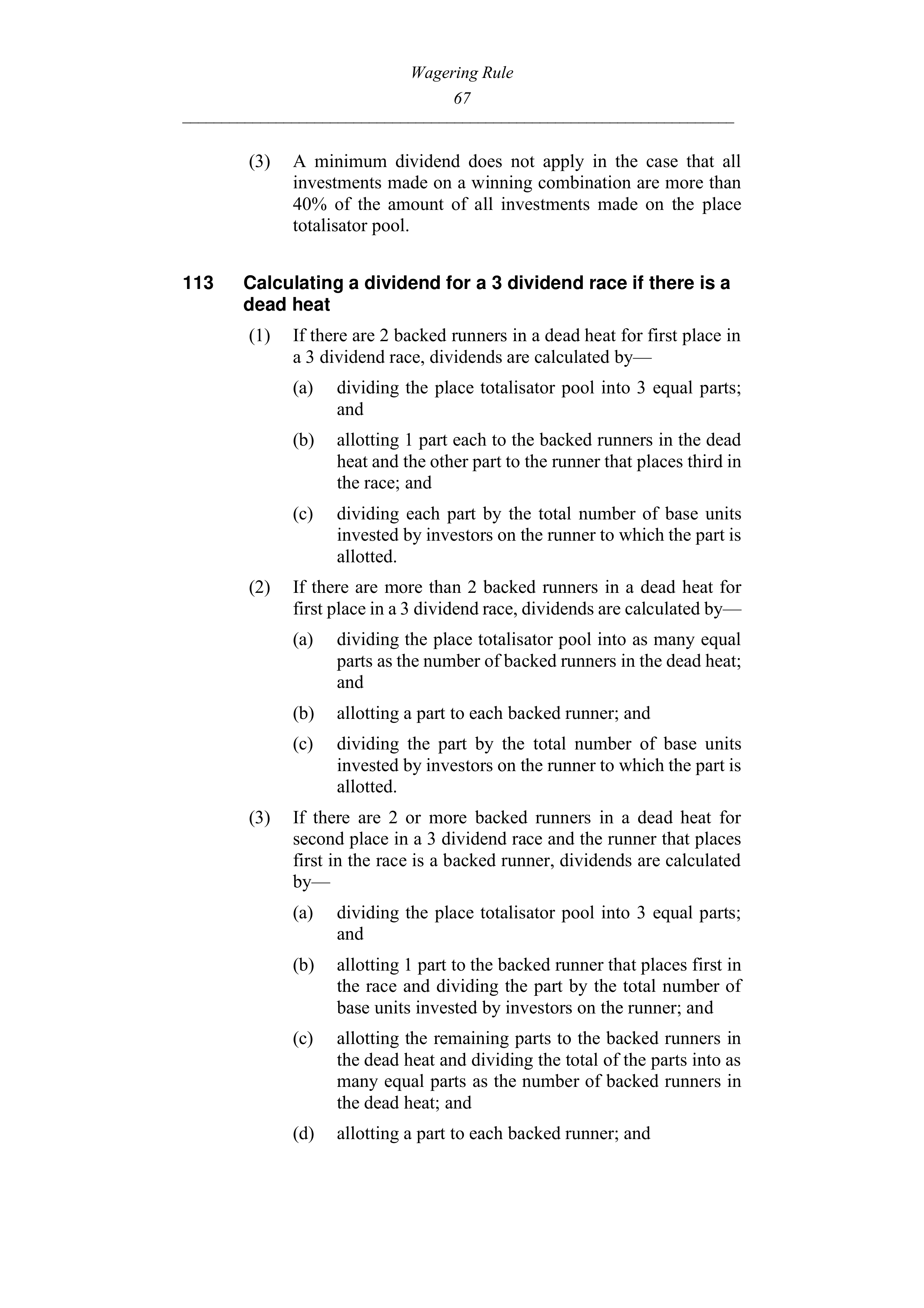 Queensland Wagering Rules (Racing) page 67
