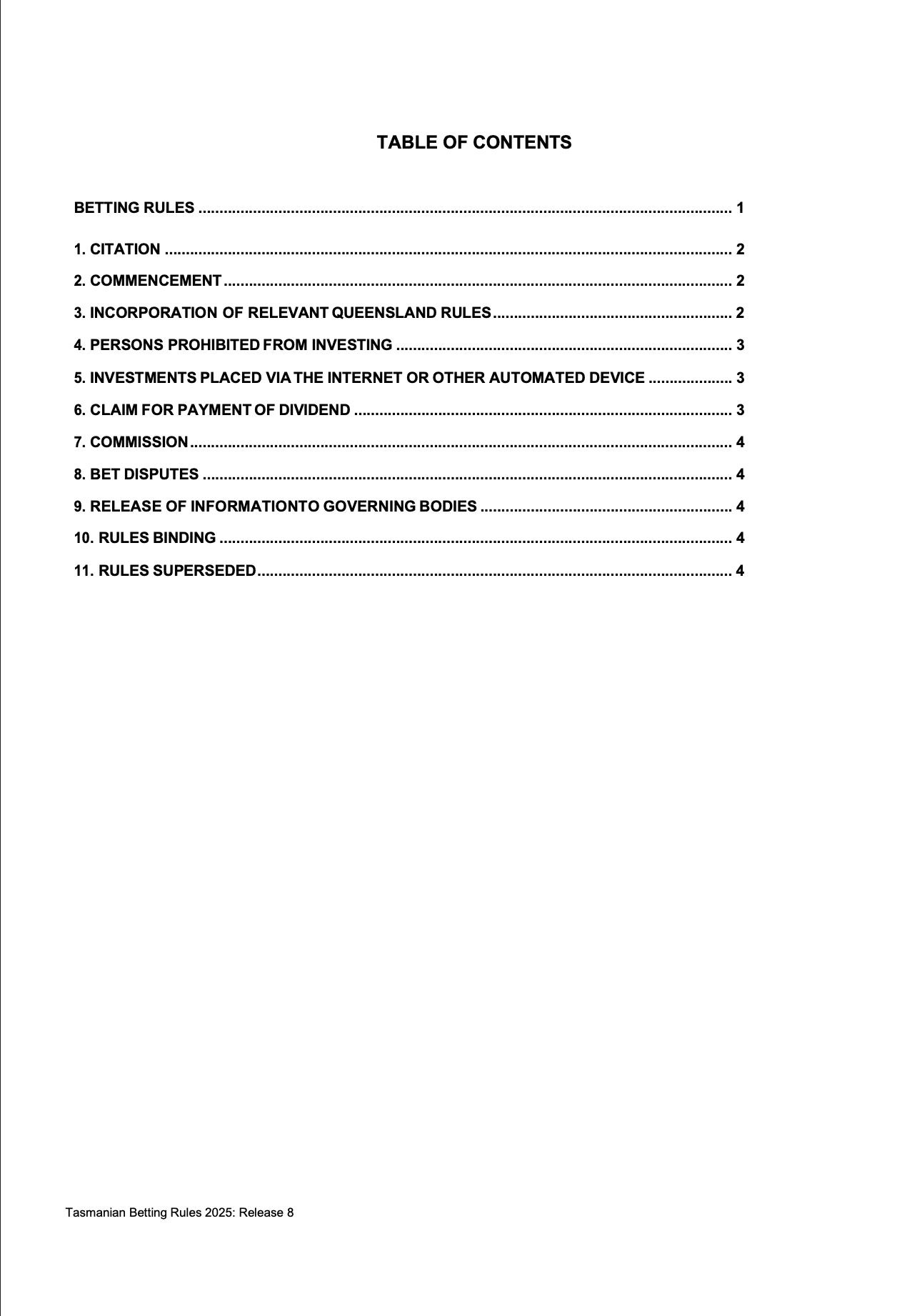 Tasmanian Betting Rules (Racing) page 2