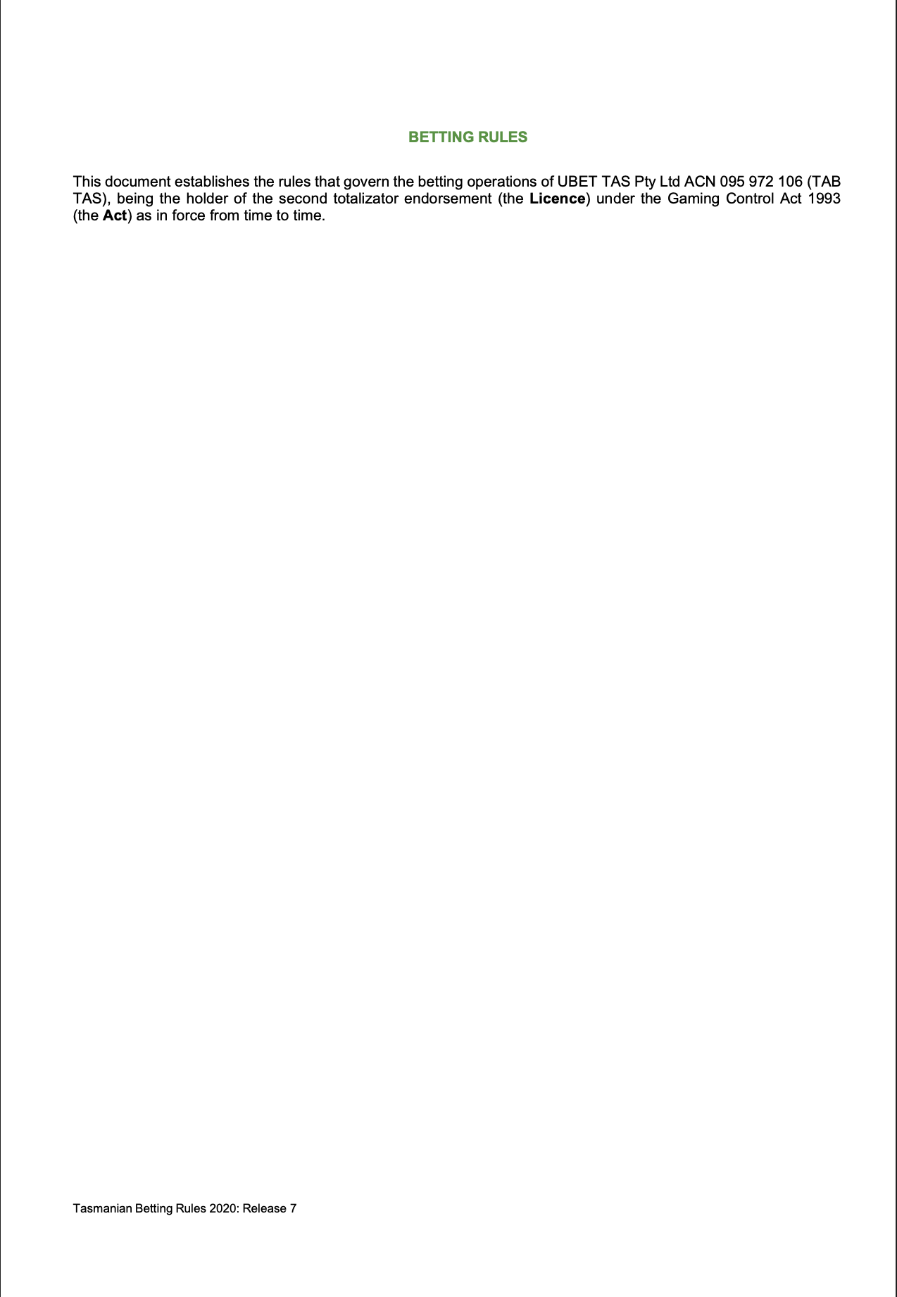 Tasmanian Betting Rules (Racing) page 3